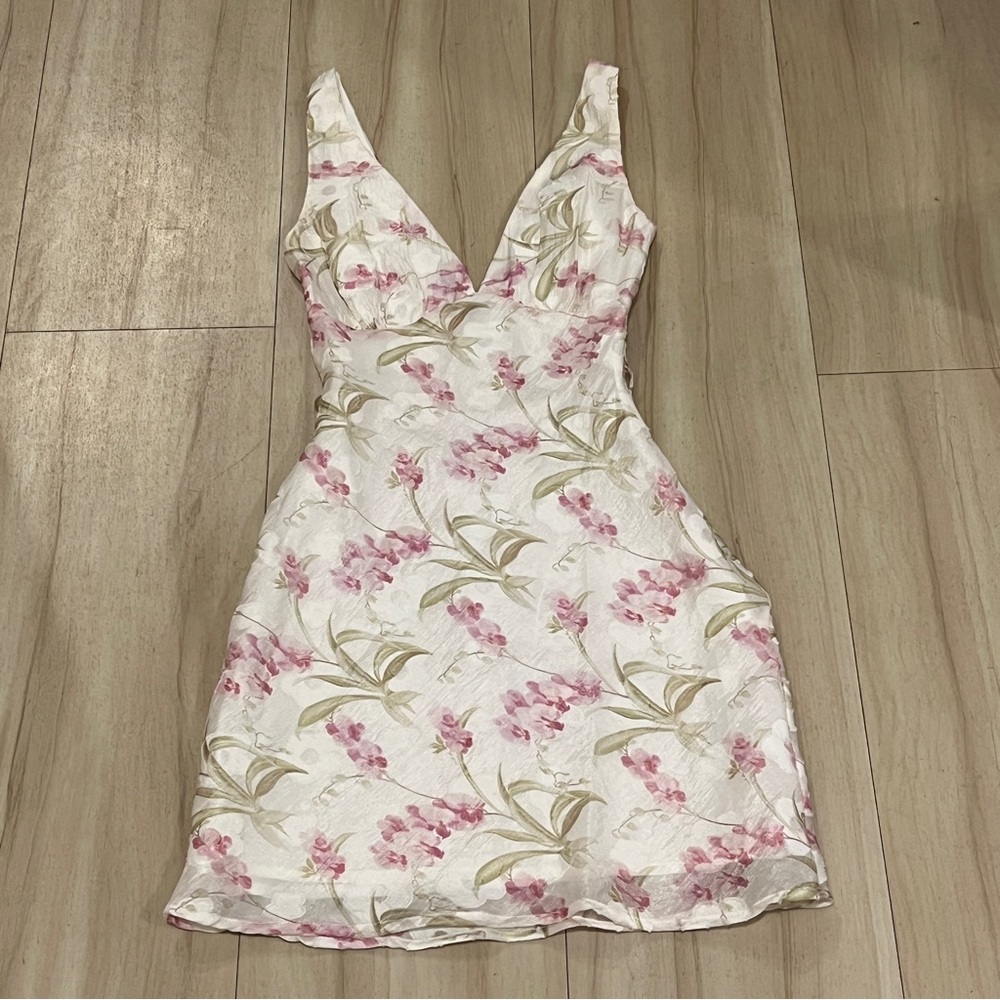 Princess Polly White Floral Mini Dress with Pink & Green Accents